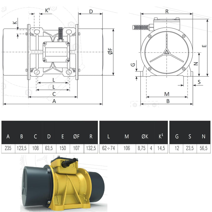 Vibration Motor elektrischer Rüttler Unwuchtmotor Vibrationsmotor 3x230V/400V Aussenrüttler
