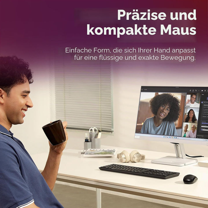 Lenovo 100 Combo Kabellose Tastatur und Maus, 2,4 G (optischer Sensor, 1600 DPI, Nano-USB-Empfänger,