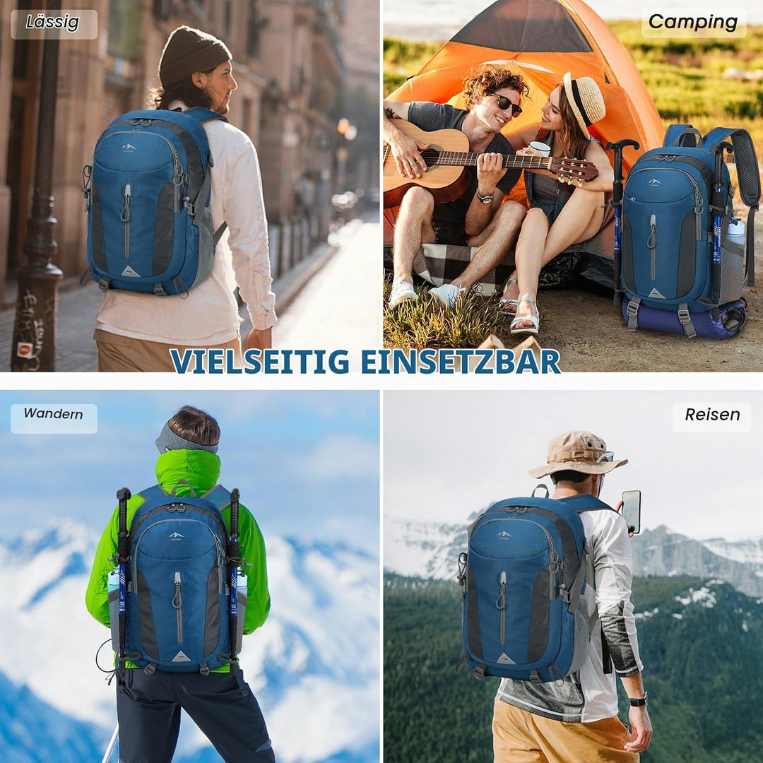RAINSMORE Wanderrucksack Herren Damen 40L Wasserdichter Rucksack Leichter Faltbarer Reiserucksack Gr