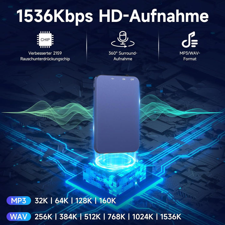 64GB Mini Diktiergerät, Vormooi Metall Diktiergerät mit Spracherkennung mit 40 Stunden Langer Batter