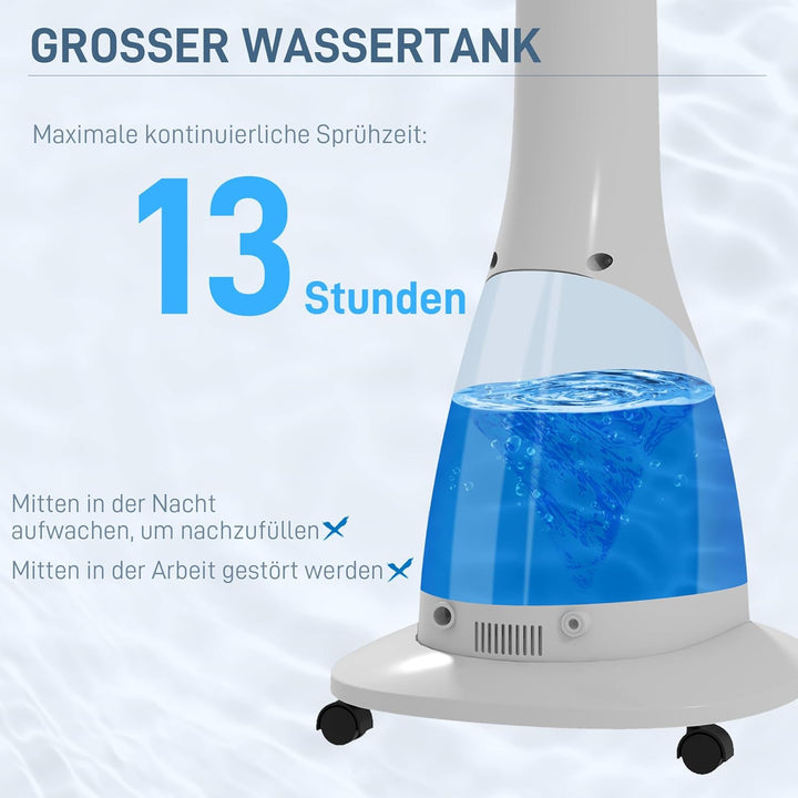 HOMCOM Standventilator mit Wasser, Ventilator mit Nebelfunktion, 3 Modi, Oszillierend 90W Standventi