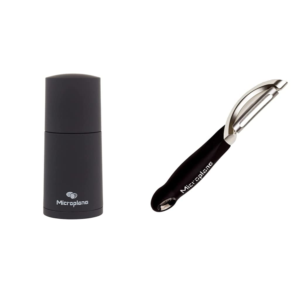 Microplane Gewürzmühle Schwarz für Muskatnuss, Zimt, Tonkabohnen, Langpfeffer und andere getrocknete