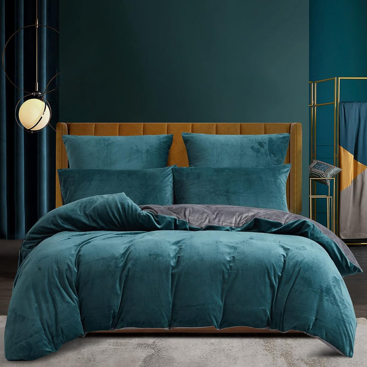 Luofanfei Bettwäsche Kuschelig Flauschig 200x220 Warm Winter Bettbezug Set Plüsch Petrol Blau Grau F