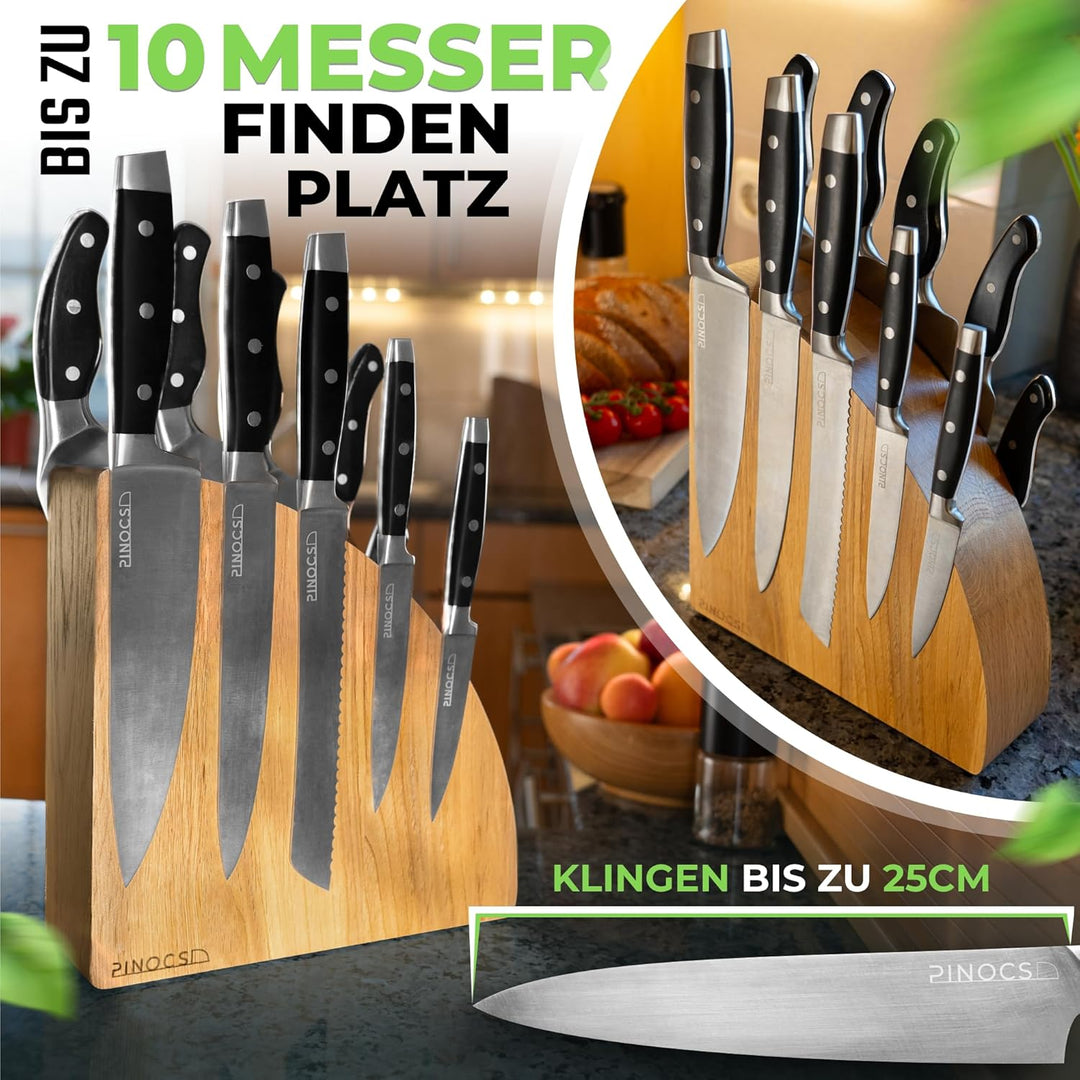 Pinocs Messerblock Magnetisch, aus natürlichem Eichenholz, Doppelseitiger Messerhalter, Extra Starke