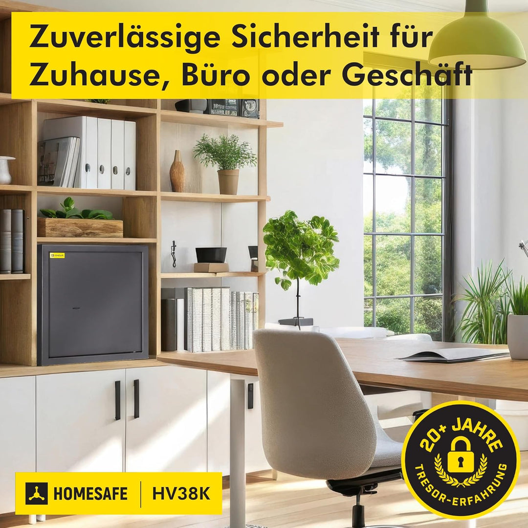 Homesafe HV38K Tresor Safe mit Schlüssel-Schloss, 38x35x35cm (HxWxD), Carbon Satin Schwarz, 38x35x35
