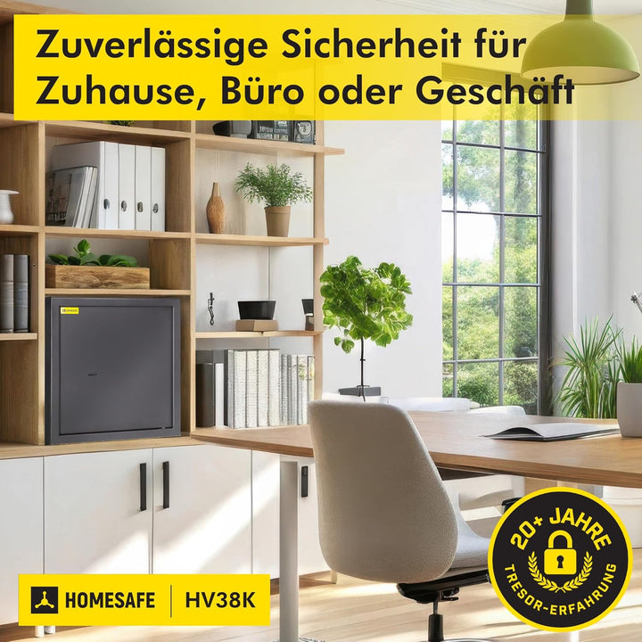 Homesafe HV38K Tresor Safe mit Schlüssel-Schloss, 38x35x35cm (HxWxD), Carbon Satin Schwarz, 38x35x35