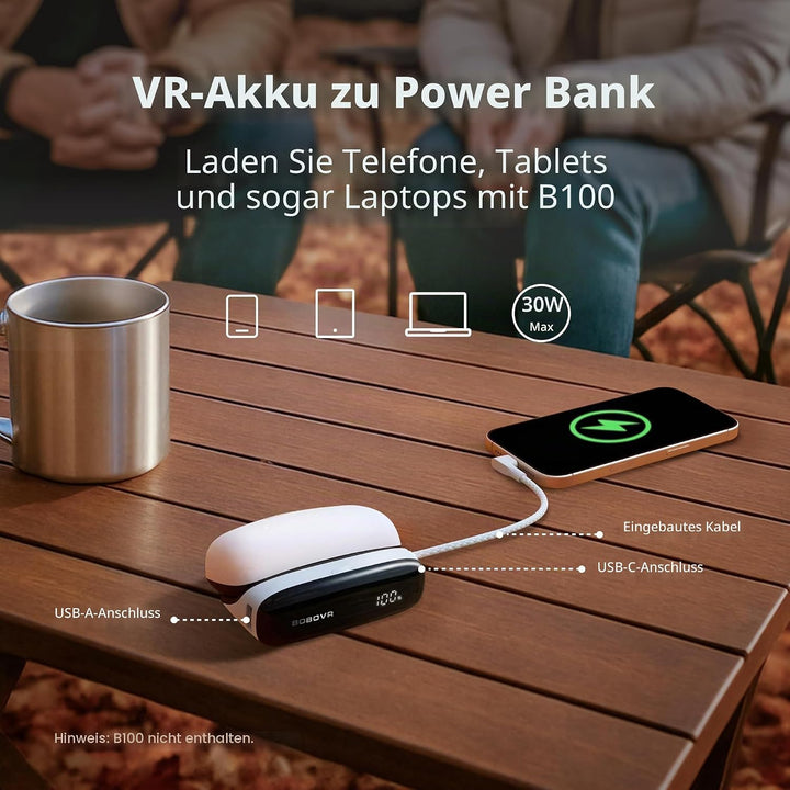 BOBOVR PD100 2-in-1 Ladestation &amp; 30W USB-C PD PowerBank für B100 Batterij | Tweerichtingssnelladen,