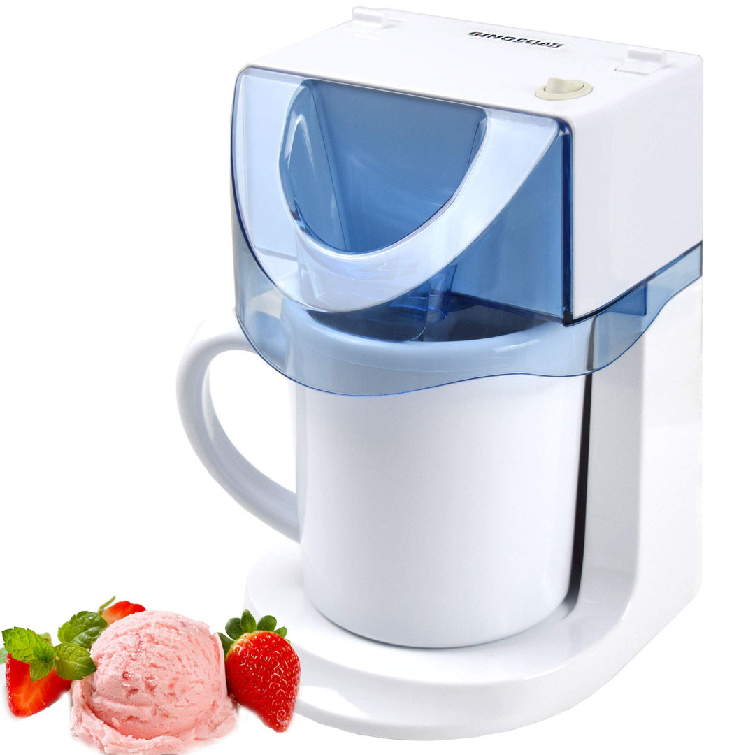 Gino Gelati Eismaschine Plurium Speiseeismaschine Eiscreme Maschine Eisbereiter, Weiss/Blaues Design