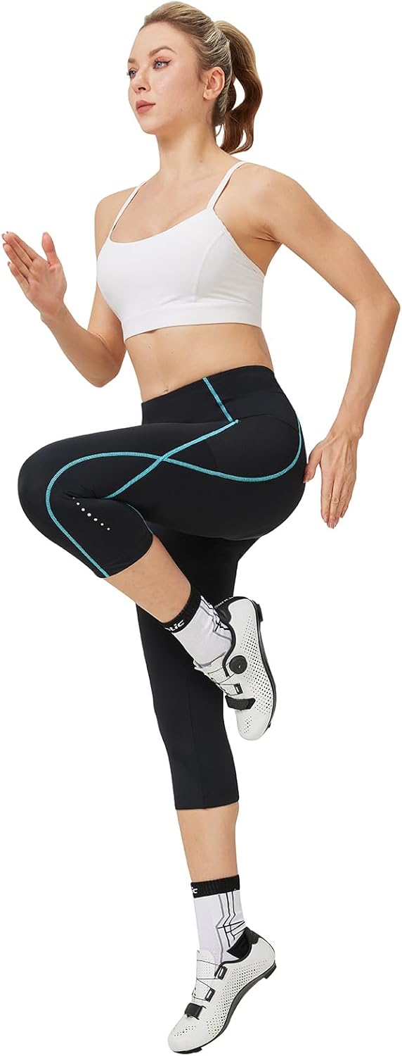 Santic Radlerhose Damen 3/4 Gepolstert Fahrradhose Damen mit Polster Radhose Damen M Schwarz, M Schw