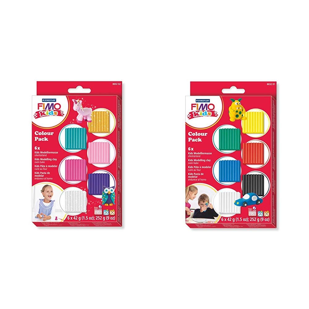Staedtler 8032 02 Modelliermasse Fimo Kids ofenhärtend, Materialpackung Girlie, attraktive, mit 6 Bl