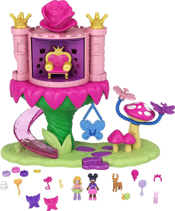 Polly Pocket GYK43 - Regenbogen-Einhornspass Feenflug, 2 Puppen und 15 Überraschungen, Spielzeug ab