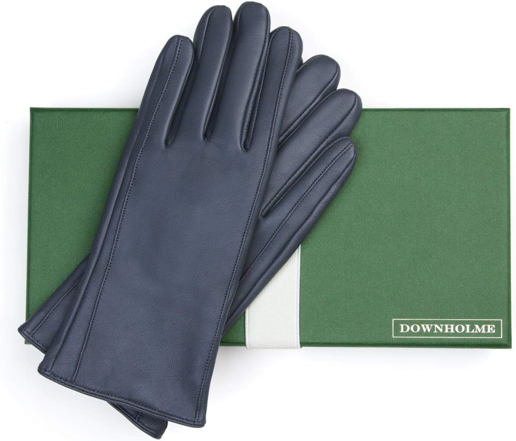 Downholme Klassische Lederhandschuhe mit Innenfutter aus Kaschmir für Damen S Dunkelblau, S Dunkelbl