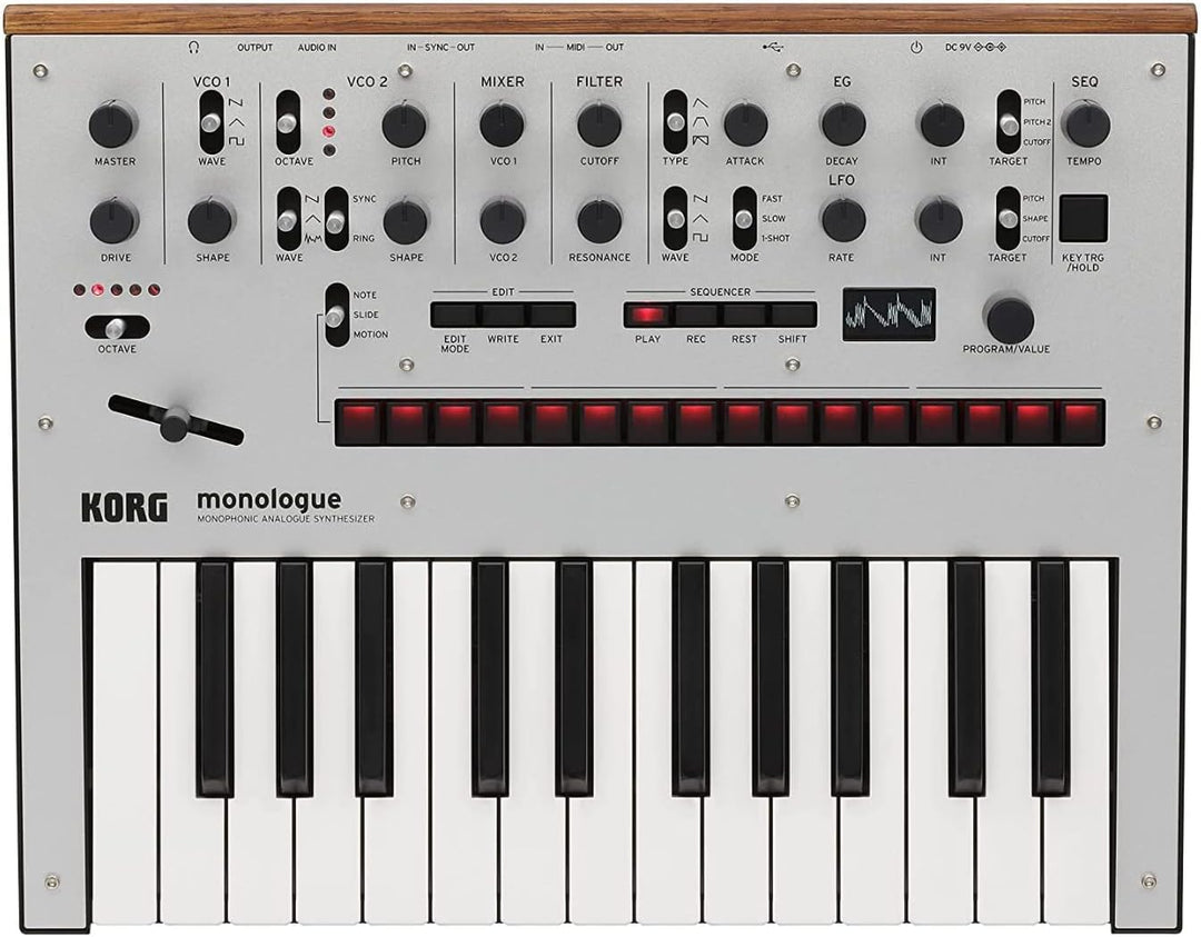 Korg Monolog monophoner Analogsynthesizer mit Voreinstellungen silber, Silber