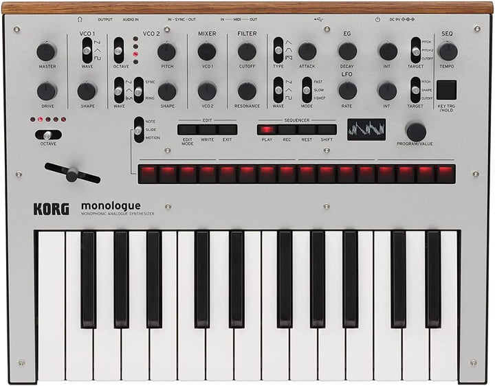 Korg Monolog monophoner Analogsynthesizer mit Voreinstellungen silber, Silber