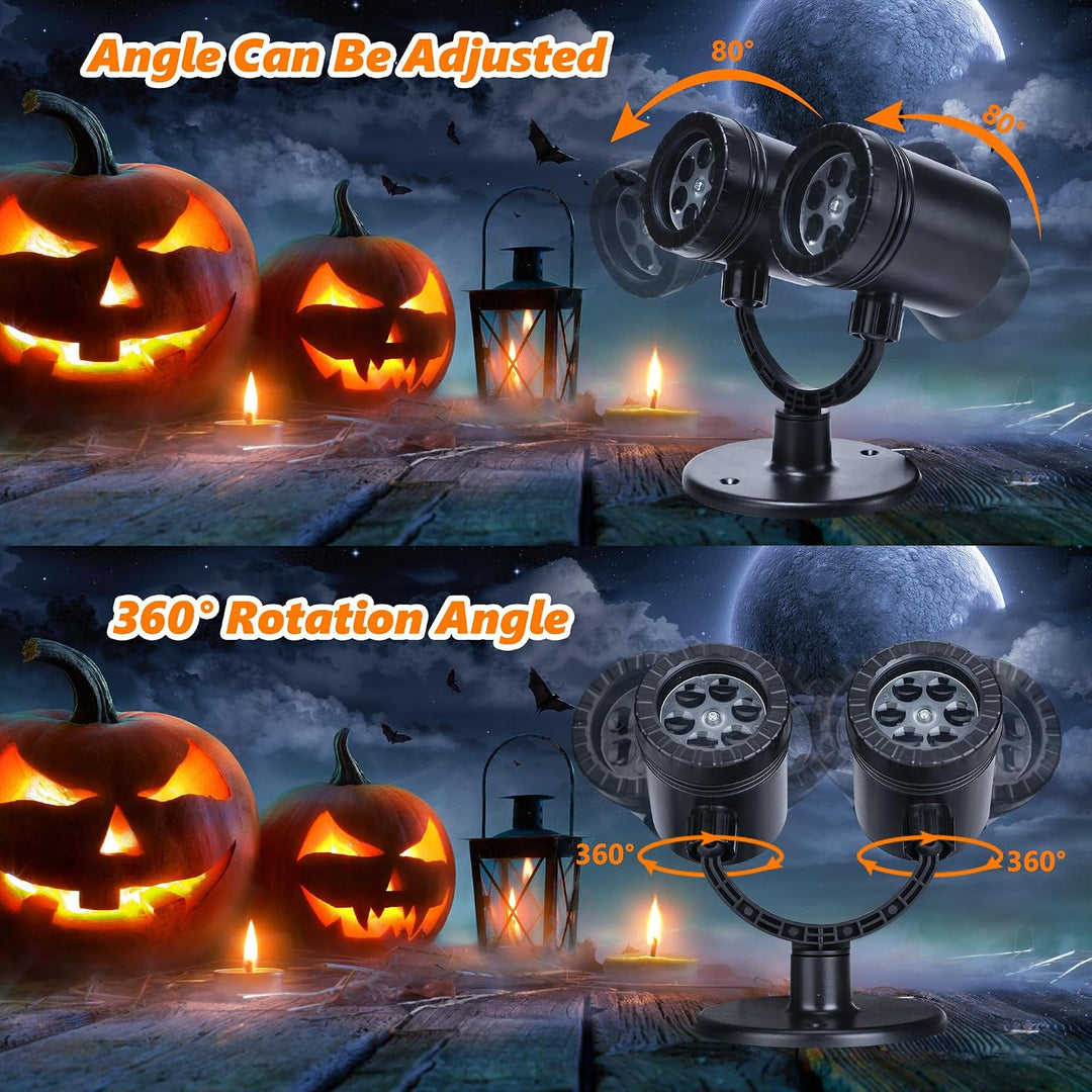 iShabao Halloween Deko Outdoor, Doppelter Kopf Dynamische Halloween Projektor mit Timer, Wasserdicht