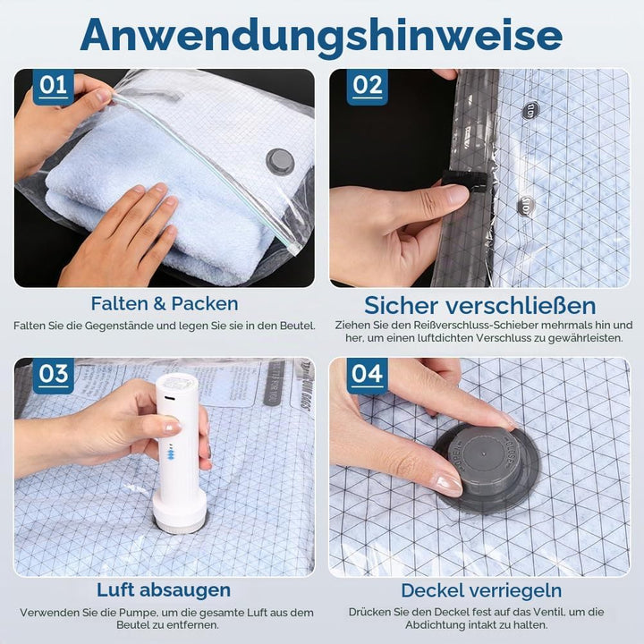 Aolso Vakuumbeutel für Kleidung mit Kabellose Vakuumpumpe, 9 Stück Vacuum Bags Wiederverwendbare (3x