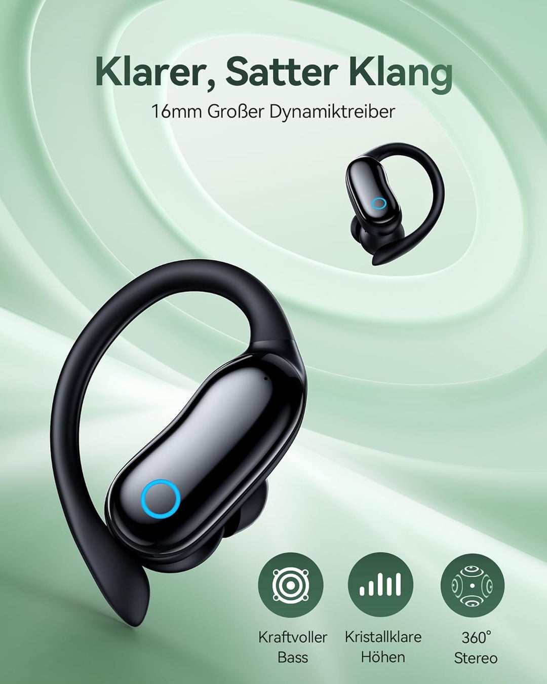 2026 Sport Kopfhörer Bluetooth mit Ohrbügel, ANC Geräuschunterdrückung, 96H Laufzeit, IPX7 Wasserdic