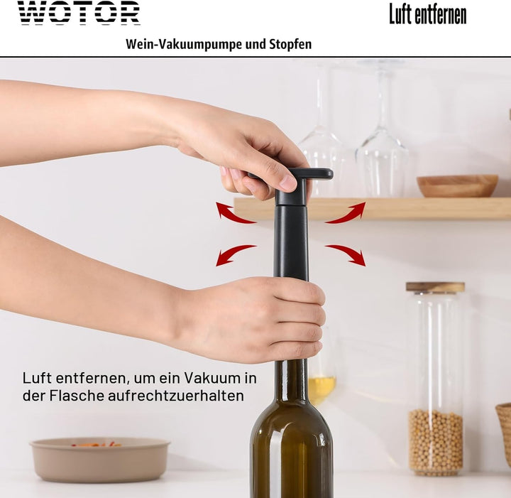 WOTOR Wein Vakuumpumpe mit 20 Stopfen, Weinflaschenverschluss, Weinkonservierer, wiederverwendbarer