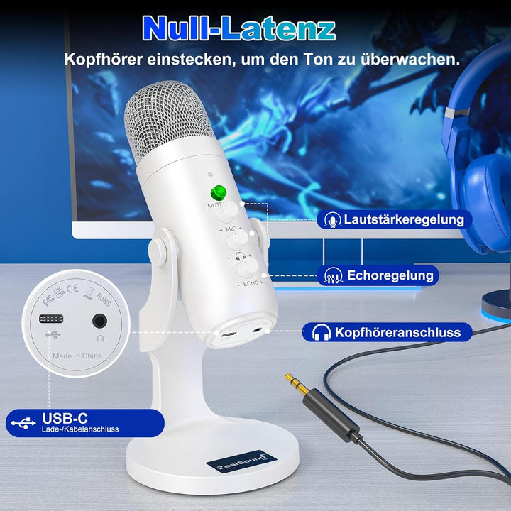 zealsound K66 Wireless USB Mikrofon – Kabelloses Desktop-Kondensator-Mikrofon, Noise-Reduction, Nier