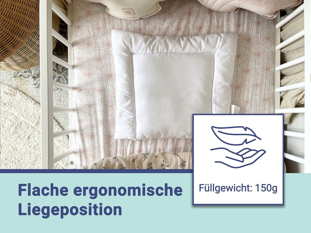 ZOLLNER flaches Kopfkissen für Kleinkinder - für Allergiker geeignet – Mischgewebe - waschbar bis 95