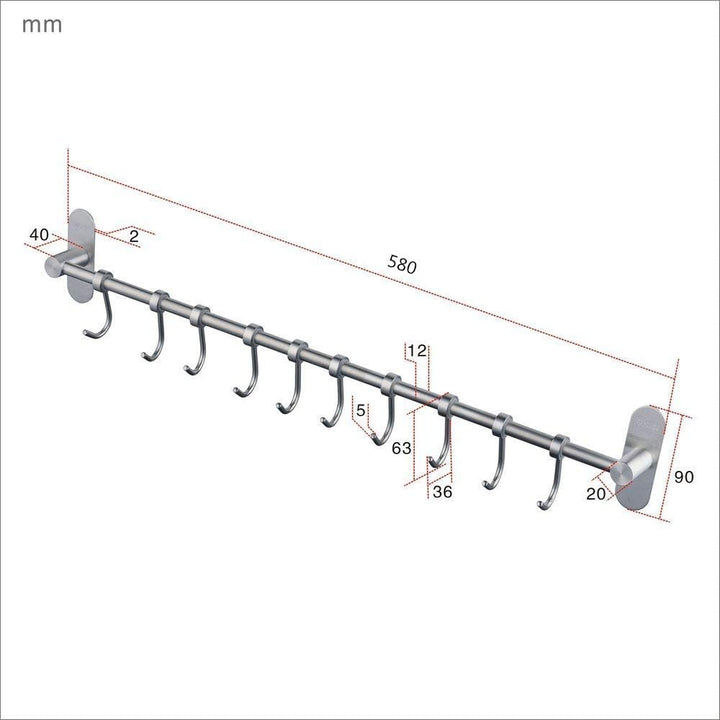 Geschirr hängende Rack mit 10 abnehmbaren Haken keine Bohrung, Edelstahl Küche Schiene Pfanne Hanger