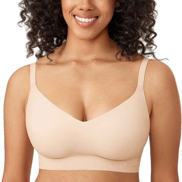 MELIWOO Damen Nahtloser BH ohne Bügel Invisible Gepolstert Entlastungs Bralette 85F Beige, 85F Beige