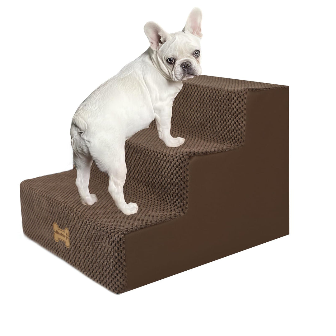 Nepfaivy Hundetreppe für Kleine Hunde 3-Stufig, Hundetreppe Hunderampe für Bett und Sofa aus Hochdic