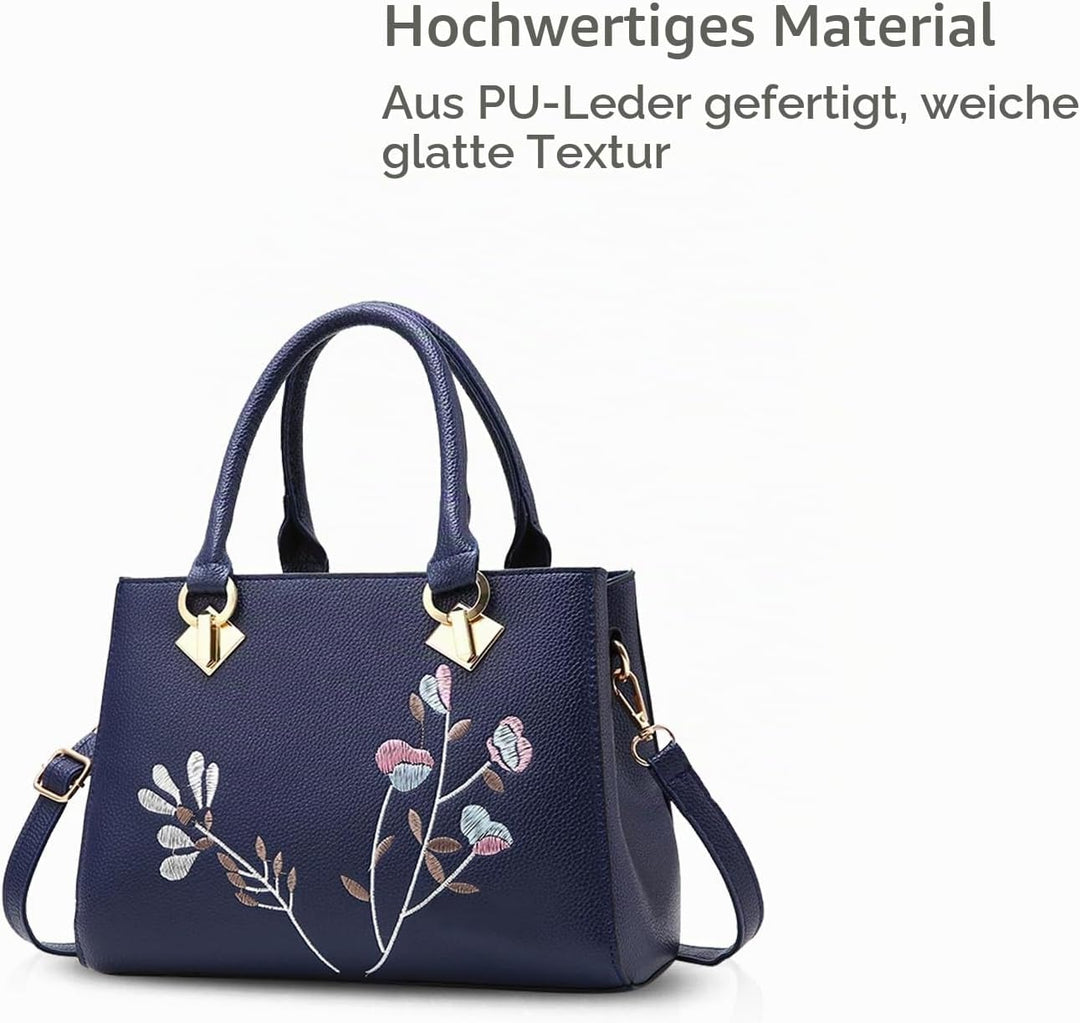 NICOLE &amp; DORIS Retro Women Top Handle Handbags Tote Purse Shoulder Bag Crossbody Bag PU Leather Blau