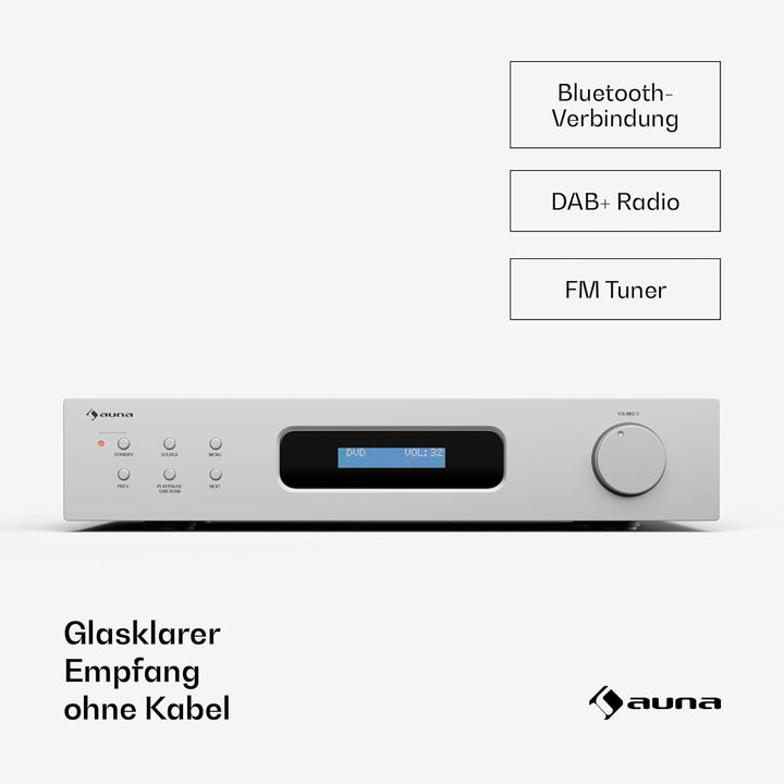 Auna Art22 Verstärker HiFi Stereo Mit Bluetooth & DAB+ Radio – 2x60 W, Optische & Koaxiale Eingänge,