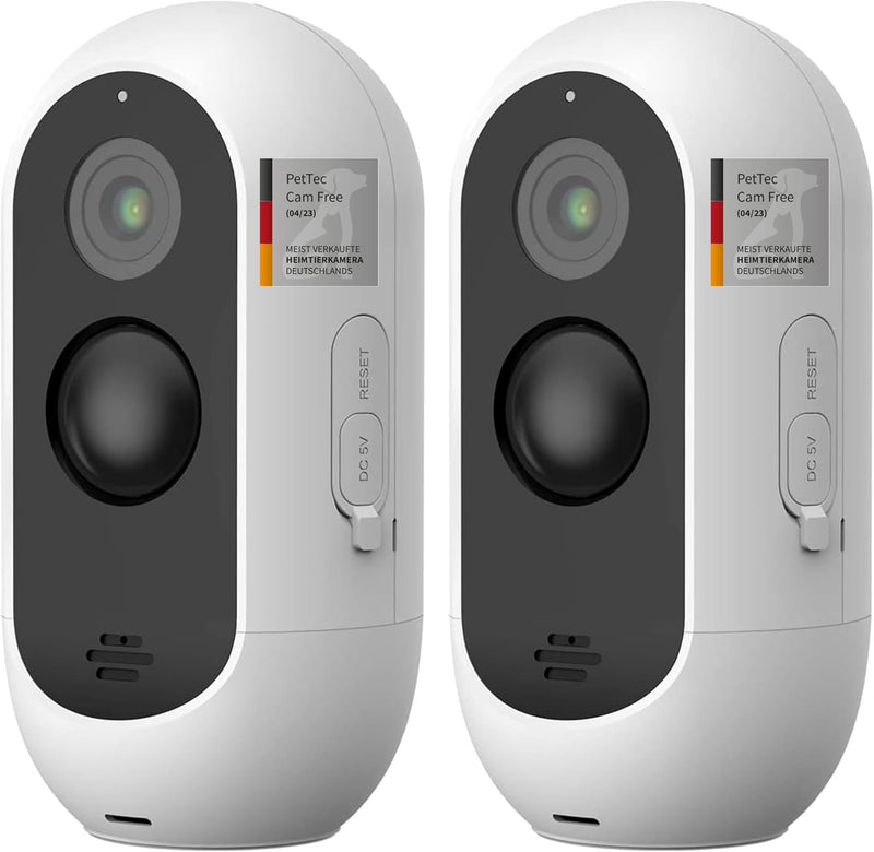 PetTec® Cam Free 2er Set - Wireless Haustierkamera Hundekamera mit App [OHNE ABO-Falle] - Katzen & H