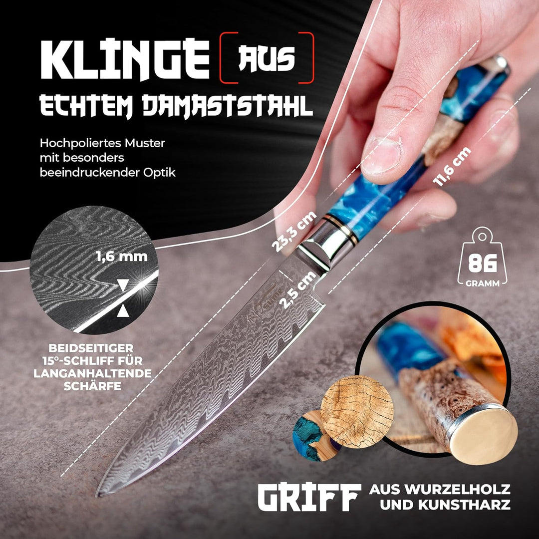 Tsume Allzweckmesser Saphir, Klingenlänge 13cm, Echtes Damast Küchenmesser, 67 Schichten VG10 Edelst