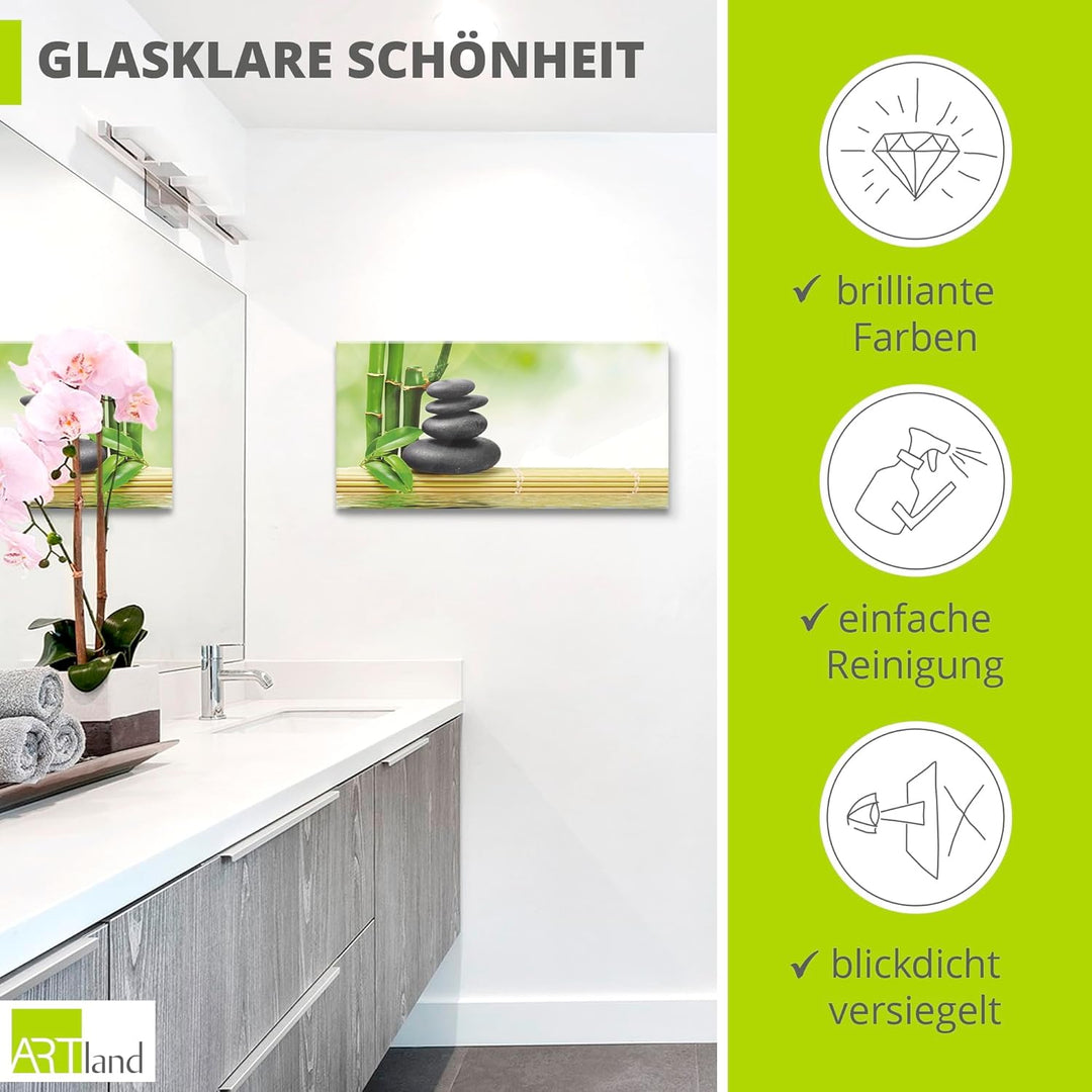 ARTland Glasbilder Wandbild Glas Bild einteilig 60x30 cm Querformat Asien Wellness Zen Spa Steine Ba