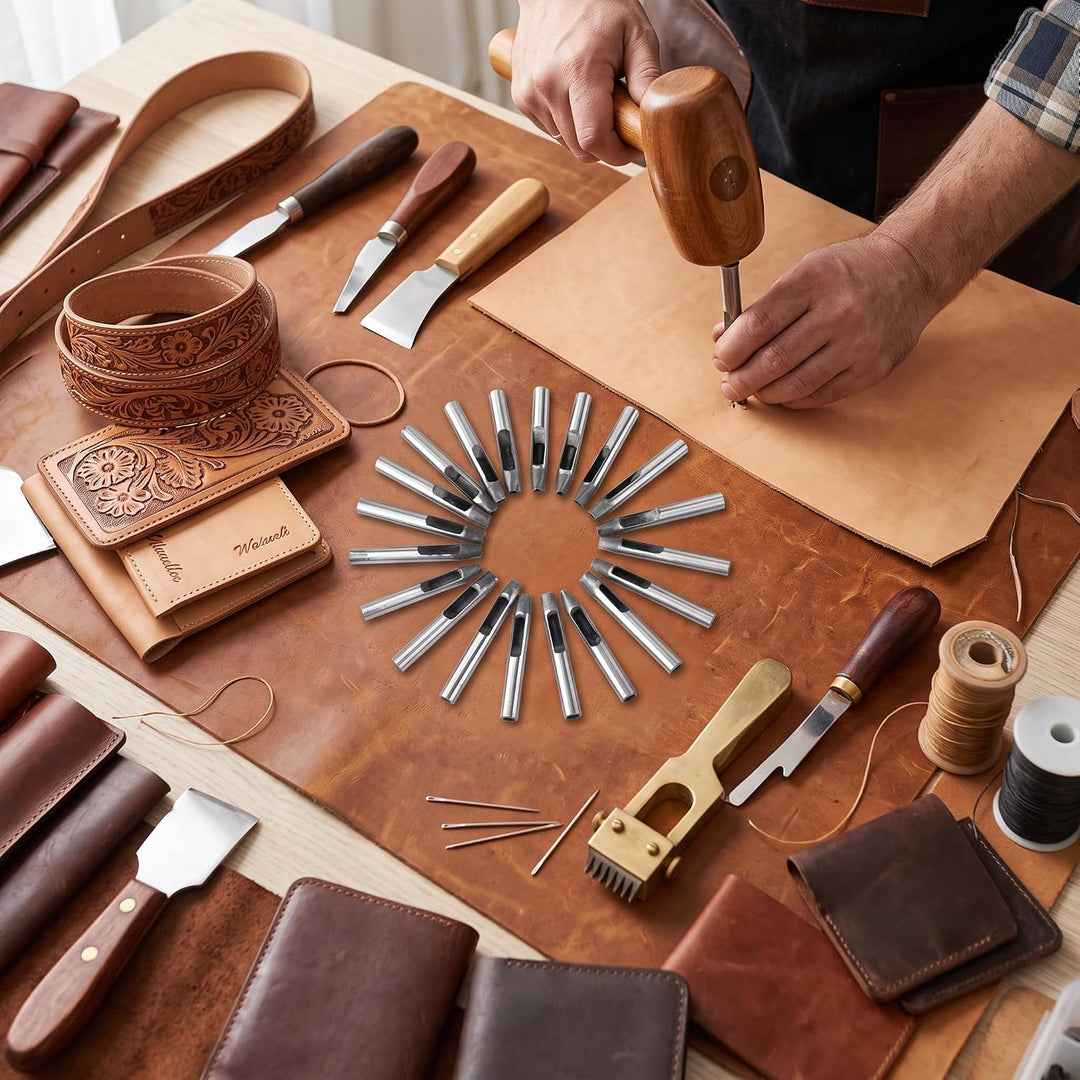 Cikonielf 20 Stück Leder Hohl Locher Leder Punch Set Kohlenstoffstahl Blume Form Leder Handwerk Werk