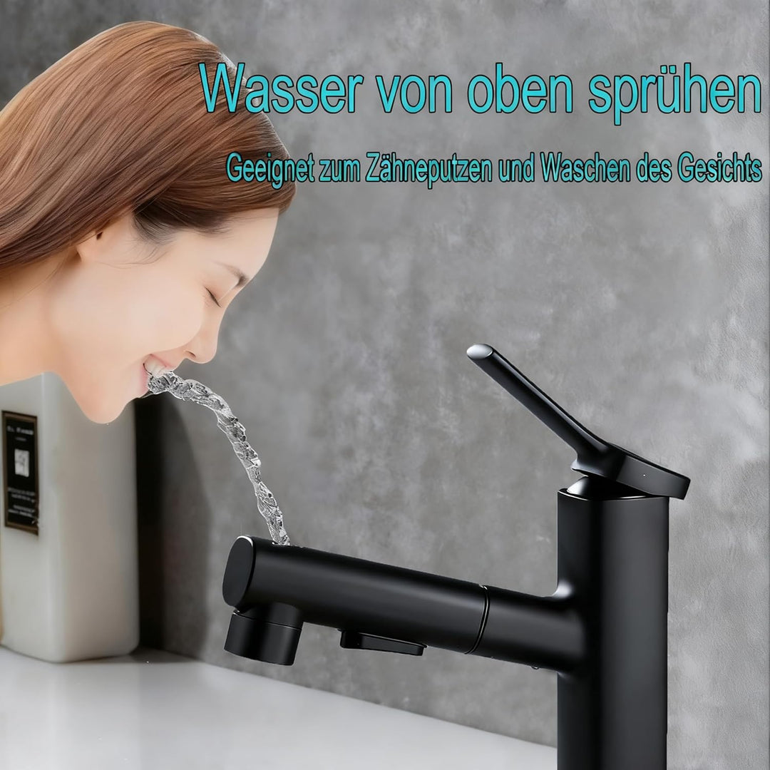 Wasserhahn Bad mit Ausziehbar Brause, Armatur Badezimmer mit 2 Strahlarten, Einhebelmischer Waschbec