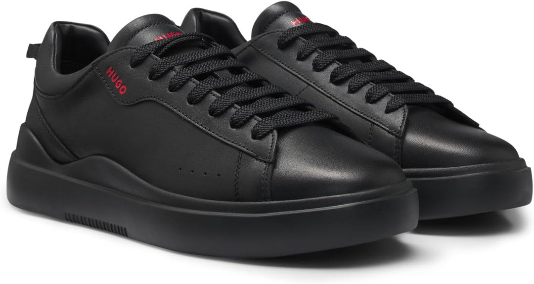 HUGO Herren Blake Tenn Sneakers aus Glattleder mit kontrastfarbenem Branding Grösse 39 EU Schwarz, 3