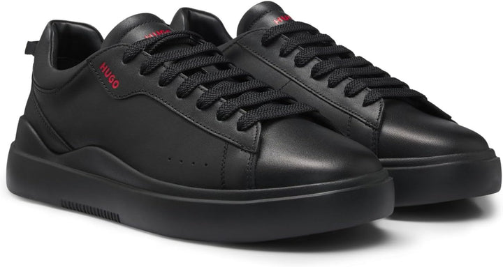 HUGO Herren Blake Tenn Sneakers aus Glattleder mit kontrastfarbenem Branding Grösse 39 EU Schwarz, 3