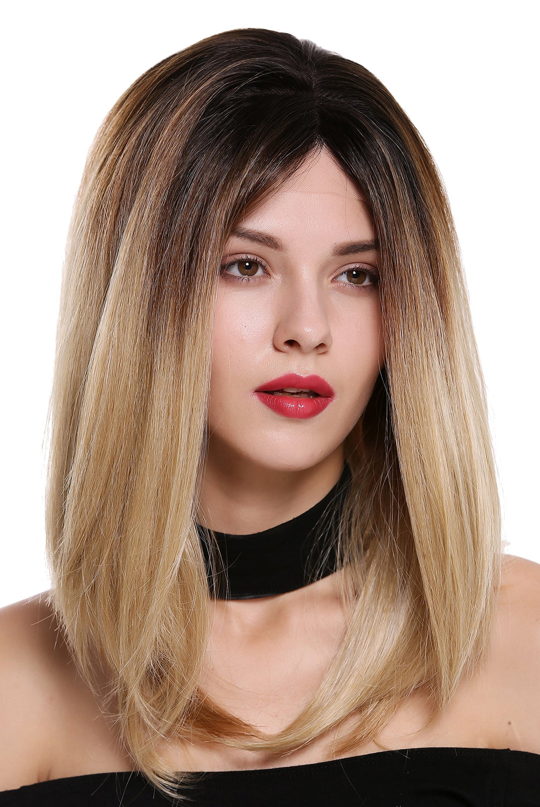 WIG ME UP - DW2553A-MF-44-Y-SC1911 Perücke Damenperücke Lace-Front Teil-Mono lang glatt Ombre Mix Du