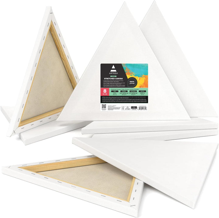 Arteza Dreieck-Leinwand Keilrahmen, 8er-Set dreieckige bespannte Keilrahmen 35.6 cm Seite, 100% Baum
