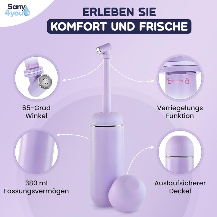 Die moderne Po-Dusche perfekt für unterwegs und zu Hause mit Travel Bag | 380ml | Tragbares Reise Bi