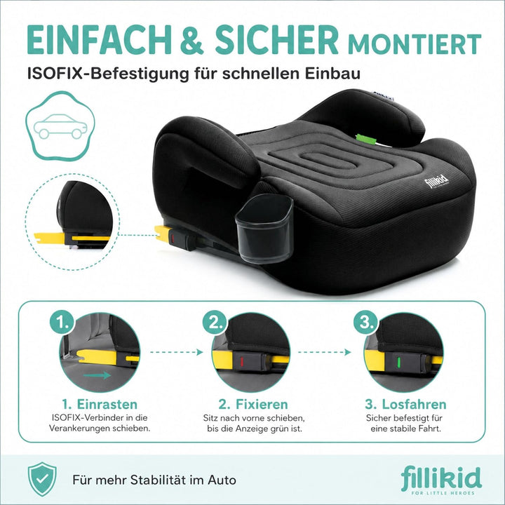 Fillikid Kinder Sitzerhöhung mit Isofix i-size Exklusiv | Auto Kinder Sitzerhöhung mit verlängerbare