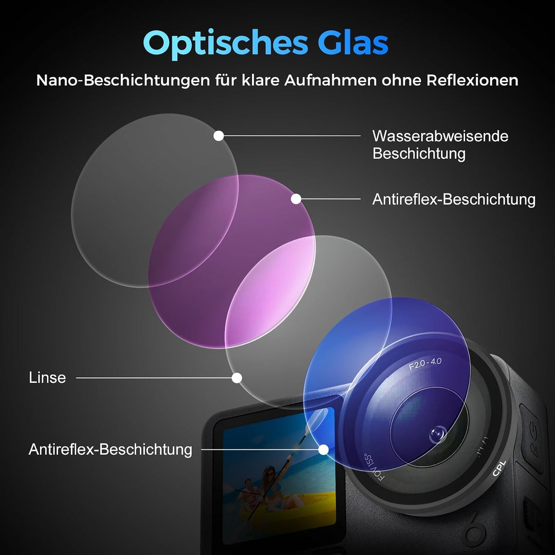 Rollei ND Filterset für DJI Osmo Action 6 4er Pack ND8/ND16/ND32/CPL Filter für Action 6, für Action