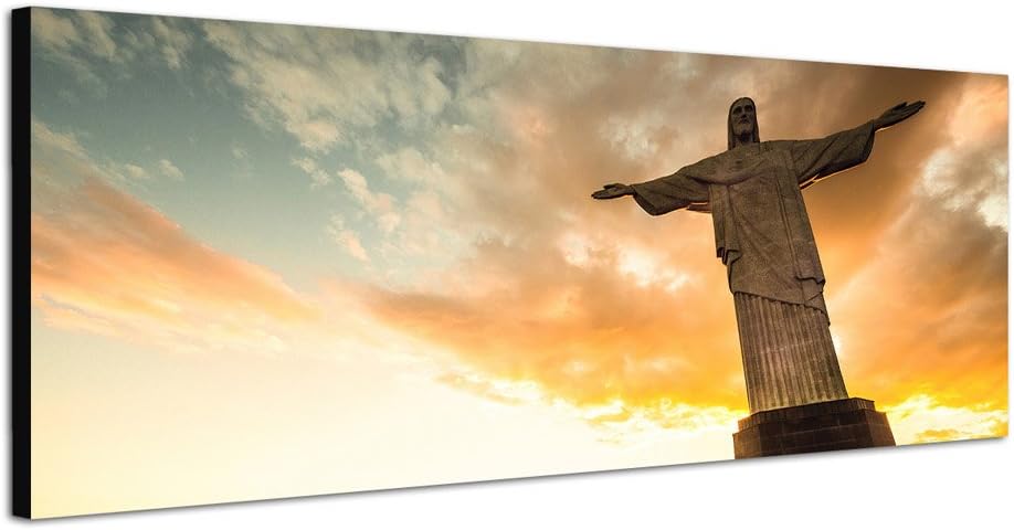 Paul Sinus Art Panoramabild auf Leinwand und Keilrahmen 120x40cm Rio De Janeiro Statue Sonnenunterga