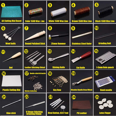 Leder Nähwerkzeuge 44 Stück Leder Handwerkzeug Kit für Handnähen, Nähen, Stempelset und Sattelherste