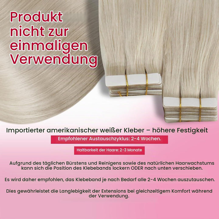 Moresoo Tape Extensions Echthaar Blond Remy Echthaar Tape in Extensions Platinblond Seamless Skin We