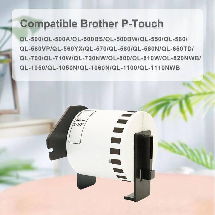 Doree DK22205 kompatible Etikettenrollen für Brother P-Touch QL-500 QL-500A QL-500BS QL-500BW,62mm x