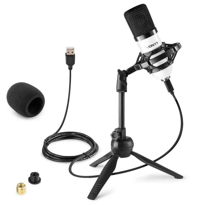 Vonyx CM300W Kondensatormikrofon, Studiomikrofon, USB Mikrofon, Microphone, mit klappbarem Ständer,
