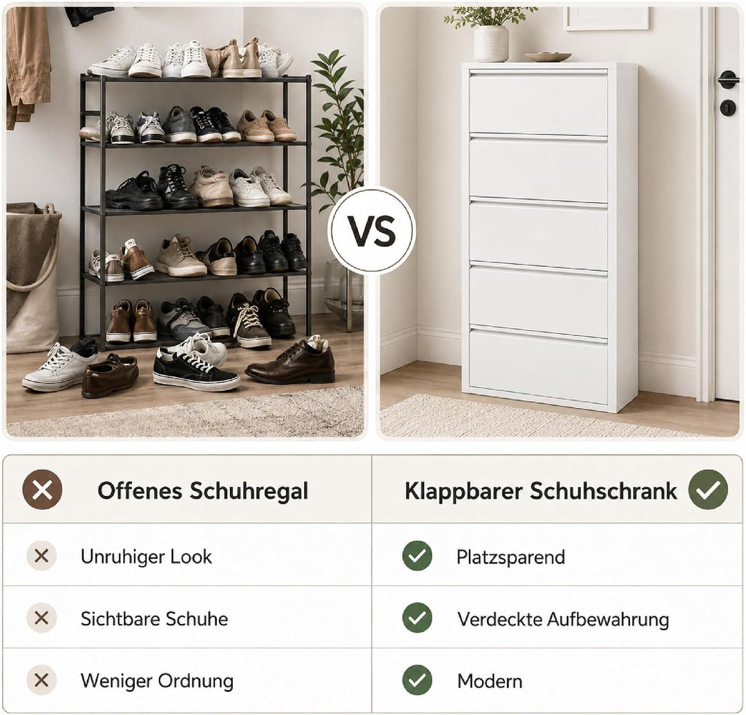 Schuhschrank mit Klappschubladen, Aufbewahrungsorganizer, freistehendes Schuhregal, Wandmontage, Kei