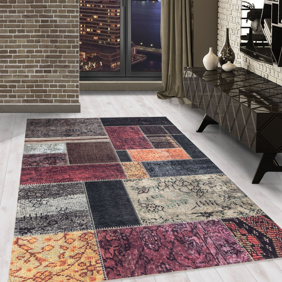 Carpetsale24 Waschbarer Kurzflor Teppich Multi 160x230 cm Patchwork Design mit Rutschfester Rückseit