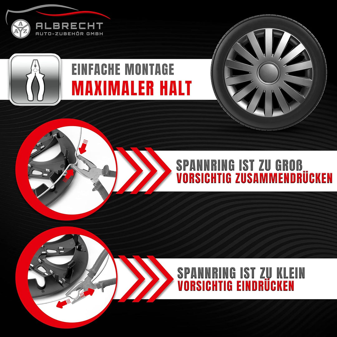 Albrecht 13 Zoll Radkappen grau für Stahlfelgen - Wind Radzierblenden aus hochwertigem Kunststoff -