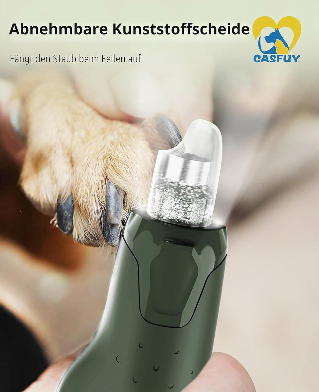 Casfuy Krallenschleifer für Hunde - (45 dB) 6-Gang-Haustier-Krallenschleifer mit 2 LED-Lichtern für